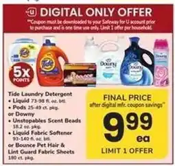 Safeway Tide Laundry Detergent or Downy offer