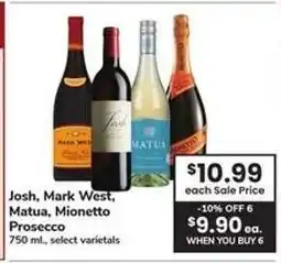 Safeway Josh, Mark West, Matua, Mionetto Prosecco offer