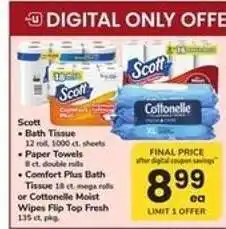 Safeway Scott Bath Tissue or Paper Towels or Comfort Plus Bath Tissue or Cottonelle Moist Wipes offer