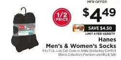 ShopRite Hanes Men's & Women's Socks offer