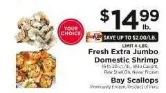 ShopRite Fresh Extra Jumbo Domestic Shrimp or Bay Scallops offer