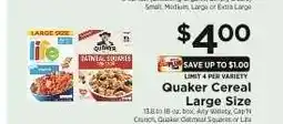 ShopRite Quaker Cereal Large Size offer