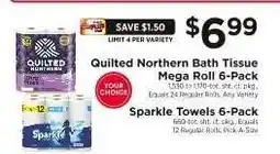 ShopRite Quilted Northern Bath Tissue Mega Roll 6-Pack or Sparkle Towels 6-Pack offer