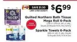 ShopRite Quilted Northern Bath Tissue Mega Roll 6-Pack or Sparkle Towels 6-Pack offer