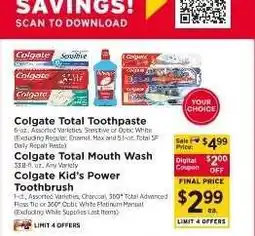 ShopRite Colgate Total Toothpaste, Colgate Total Mouth Wash, Colgate Kid’s Power Toothbrush offer