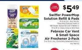 ShopRite Swiffer PowerMop Solution Refill & Pads / Febreze Car Vent & Small Space Air Freshener 2-Pack offer