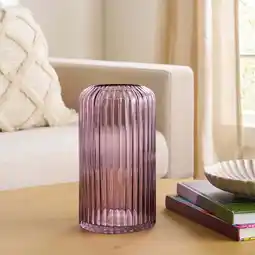 Walmart Better Homes & Gardens 9.8 Pink Ribbed Cylinder Glass Vase offer