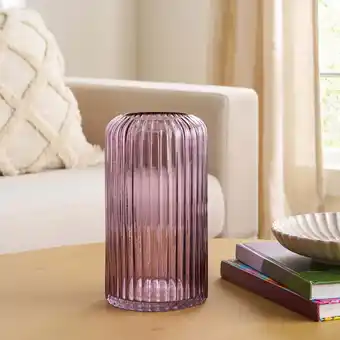 Walmart Better Homes & Gardens 9.8 Pink Ribbed Cylinder Glass Vase offer