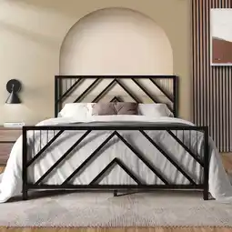 Walmart Castle Place Modern Geometric Slat Full Size Metal Platform Bed, Black offer