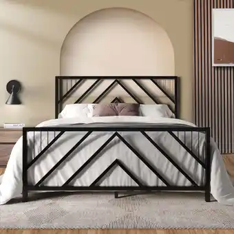 Walmart Castle Place Modern Geometric Slat Full Size Metal Platform Bed, Black offer