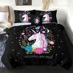 Walmart Sleepwish Kids Bedding Set 4 Pieces Super Soft Black Unicorn Twin Comforter Set for Girls offer