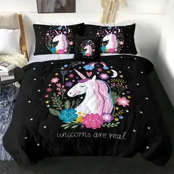 Walmart Sleepwish Kids Bedding Set 4 Pieces Super Soft Black Unicorn Twin Comforter Set for Girls offer