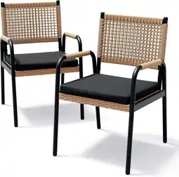 Walmart WildBreak Outdoor Patio Dining Chair Set of 2, with 1.18 Cushions and Armrest, Black/Brown offer
