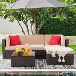 Walmart Walsunny 5 Piece PE Rattan Wicker Sectional Sofa Set, Beige offer