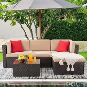 Walmart Walsunny 5 Piece PE Rattan Wicker Sectional Sofa Set, Beige offer