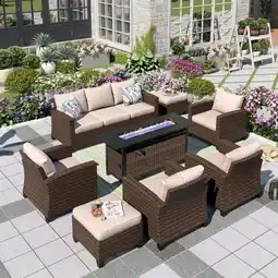 Walmart Summit Living 9-Seat Outdoor Patio Furniture Set with Fire Pit Wicker Patio Conversation Set Beige offer