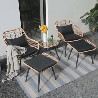 Walmart JOIVI 5-Piece Outdoor Patio Furniture Set, PE Rattan Wicker Small Set Porch, Cushioned Patio Chairs offer