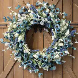 Walmart Idyllic Decorative Blue Floral Artificial Wreath, 20 Inch, 1 Count offer