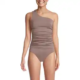 Walmart Lands' End Women's Chlorine Resistant Shine Shirred One Shoulder Tankini Swimsuit Top offer