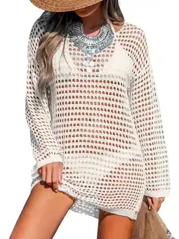 Walmart Cupshe Women's Crochet Swim Beach Cover Up Long Sleeve Swimwear Cover-Ups Dress, Size XS-XL offer