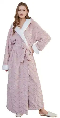 Walmart UNEEI Robes for Women Hooded Full-Length Womens Robes Soft Warm Women Bathrobes Pink XL offer