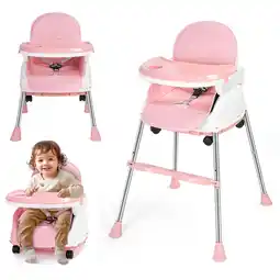 Walmart Minikid 5-in-1 High Chair with Wheels, 3-Point Seat Belt, Double-Layer Dinner Plate, Pink offer