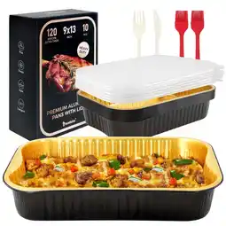 Walmart Katbite 9x13 Heavy-Duty Black Gold Foil Pans with Lids (10 Pack), Double Thick, 9.5 lb Capacity offer