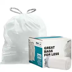 Walmart Plasticplace 1.6 Gallon White Drawstring Trash Bags, Compatible with simplehuman Code B, 200 Count offer