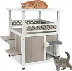 Walmart PETSCOSSET Outdoor Cat House 2 Story Wooden Houses for Outside Feral Cats offer