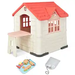 Walmart Infans Kid's Playhouse Games Cottage w/ 7 PCS Toy Set & Waterproof Cover Pink offer