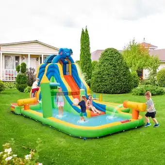 Walmart Auranook Inflatable Water Slide Giant Water Park for Kids Backyard Fun with 735W Blower offer