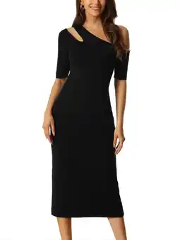Walmart Seta T Women's Bodycon Dress Cold Shoulder Casual Slim Fit Knit Solid Print S Black offer