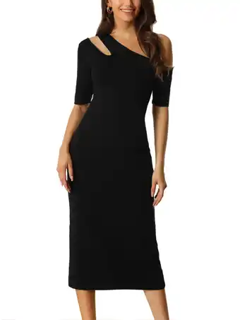 Walmart Seta T Women's Bodycon Dress Cold Shoulder Casual Slim Fit Knit Solid Print S Black offer