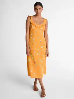 Walmart Scoop Women’s Satin Midi Dress with Ruffle Neckline, Sizes XS-XXL offer