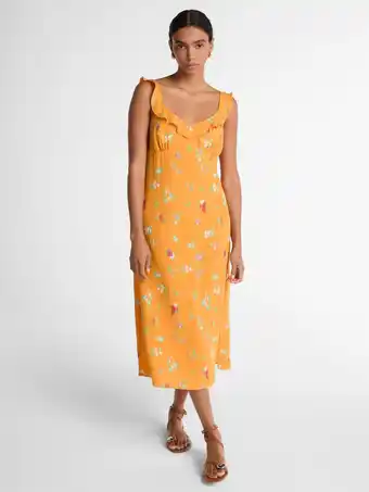 Walmart Scoop Women’s Satin Midi Dress with Ruffle Neckline, Sizes XS-XXL offer