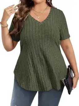 Walmart SIEANE Women's Plus Size short Sleeve Tops V Neck Pullover Sweaters Summer Blouse 1X-5X offer