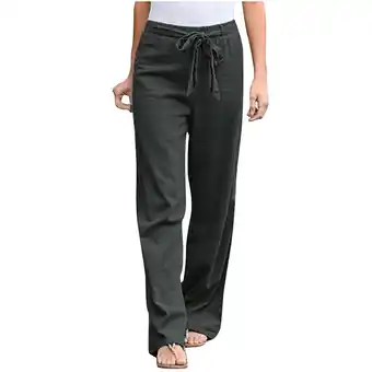 Walmart Aofany Womens Plus Size Long Pants Linen Straight Casual Pants Trousers On Clearance offer