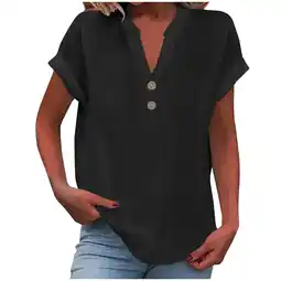 Walmart Patlollav Womens Tops Clearance Fashion Solid Summer Button Shirt Female V-Neck Loose T-Shirt Blouse offer