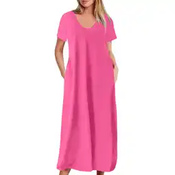 Walmart Munlar Pink Womens T Shirt Dress Short Sleeve Long Solid Plus Size Loose Fit Maxi Dress for Women offer