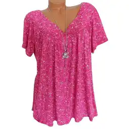 Walmart Patlollav Shirts Women Clothes Plus Size Tops Short Sleeve V-Neck Print Blouse offer