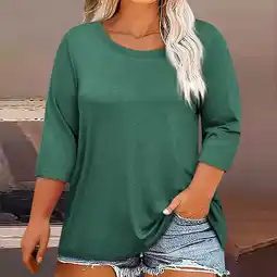 Walmart HongQid Plus Size Tops for Womens 3/4 Sleeve Casual T Shirts Loose Fit Tunic Round Neck Blouse offer