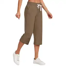 Walmart VERUGU Capris Pants for Women Drawstring Large Solid Casual Versatile Loose Cropped Pants Brown 3XL offer