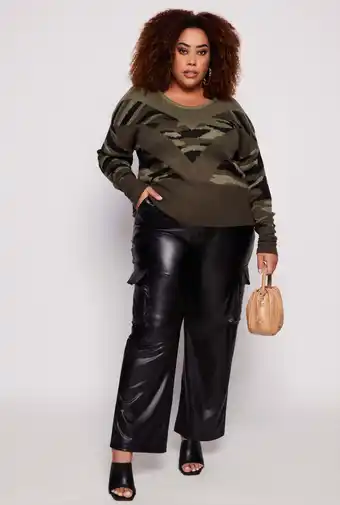 Walmart Womens Plus Size Faux Leather Wide Leg Cargo Pants offer