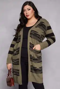 Walmart Womens Plus Size Camo Print Open Front Long Cardigan offer
