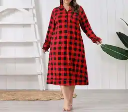 Walmart Plus Size Nightgown Women's Long Sleeve Nightshirts with Pockects Soft Oversize Checkered Sleepwear offer