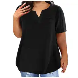 Walmart Patlollav Plus Size Tops for Women Sexy V-Neck Lace Casual Loose Summer Short Sleeve Blouse offer