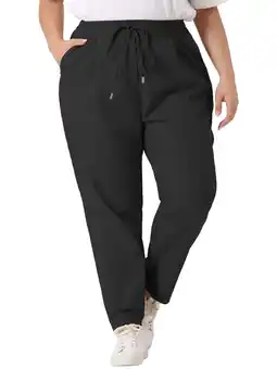 Walmart Unique Bargains Women Plus Size Straight Leg Drawstring Elastic Loose Pockets Trousers 1X Black offer