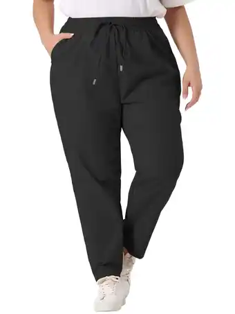 Walmart Unique Bargains Women Plus Size Straight Leg Drawstring Elastic Loose Pockets Trousers 1X Black offer