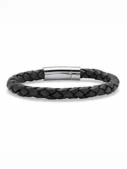 Walmart PalmBeach Jewelry Men's Black Leather Bracelet with Stainless Steel Slip Lock Closure 9 or 10 offer
