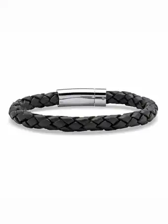 Walmart PalmBeach Jewelry Men's Black Leather Bracelet with Stainless Steel Slip Lock Closure 9 or 10 offer